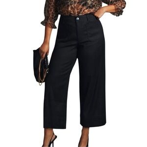 Maeve Anthropologie Colette Linen Blend High Waist Wide Leg Cropped Pant SZ 34T